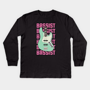 Bassist Repeated Text J-Style Bass Guitar Body Kids Long Sleeve T-Shirt